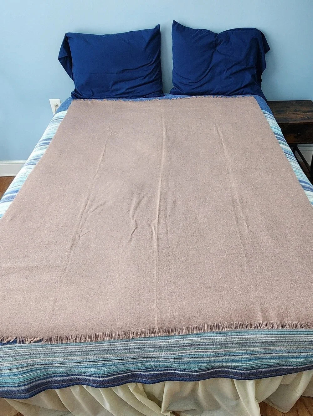 Area Home 100% Baby Alpaca Throw Blanket With Fringe Peru Beige 52 X 73